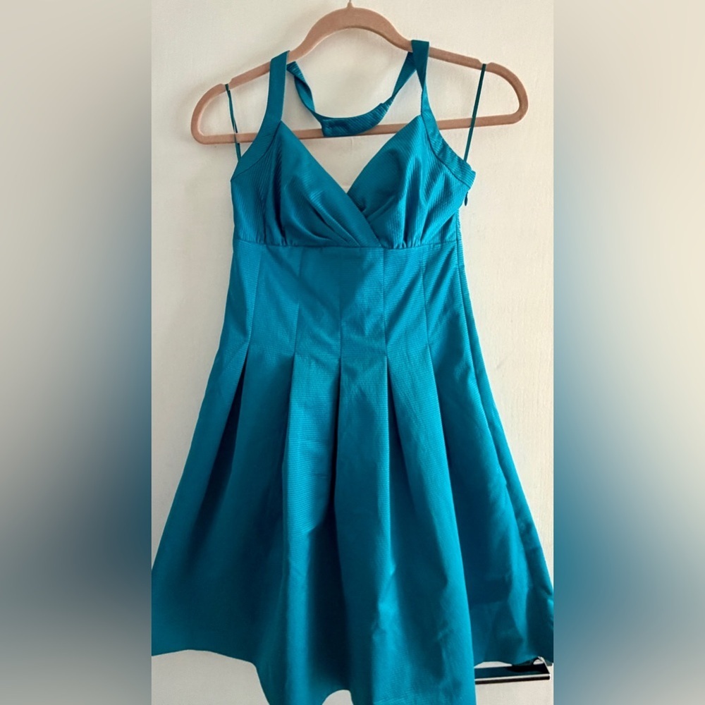 Vintage Moschino Blue Halter Dress sweetheart fit flare sz 4 w pockets